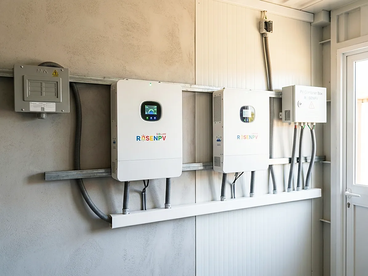 Instalación de inversores híbridos y caja combinadora PV